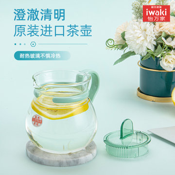 怡万家iwaki耐热玻璃 时尚炫彩微波袋泡小茶壶系列 KT842-G 清新绿