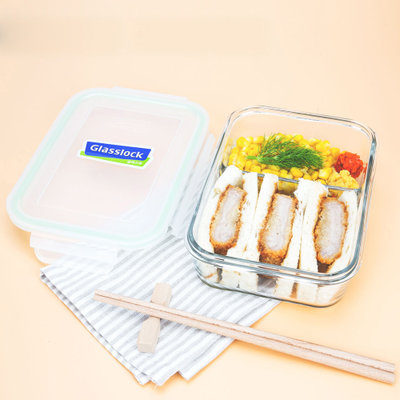 Glasslock韩国进口钢化玻璃分隔保鲜盒饭盒耐热微波炉专用饭盒1L