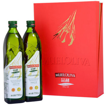 【真快乐自营】西班牙进口 品利MUELOLIVA 特级初榨橄榄油750ml*2礼盒  进口粮油