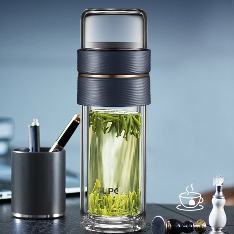 苏泊尔supor玻璃杯茶水分离泡茶杯便携水杯过滤带盖男士商务办公泡茶