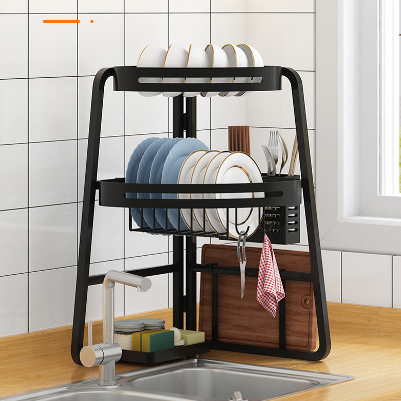 skyti可折叠碗碟沥水架台面晾碗架厨房碗碟刀具收纳架黑色碗碟架 海绵