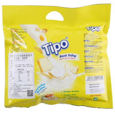 越南进口 Tipo友谊牌优质鸡蛋牛奶味面包干100g 自营